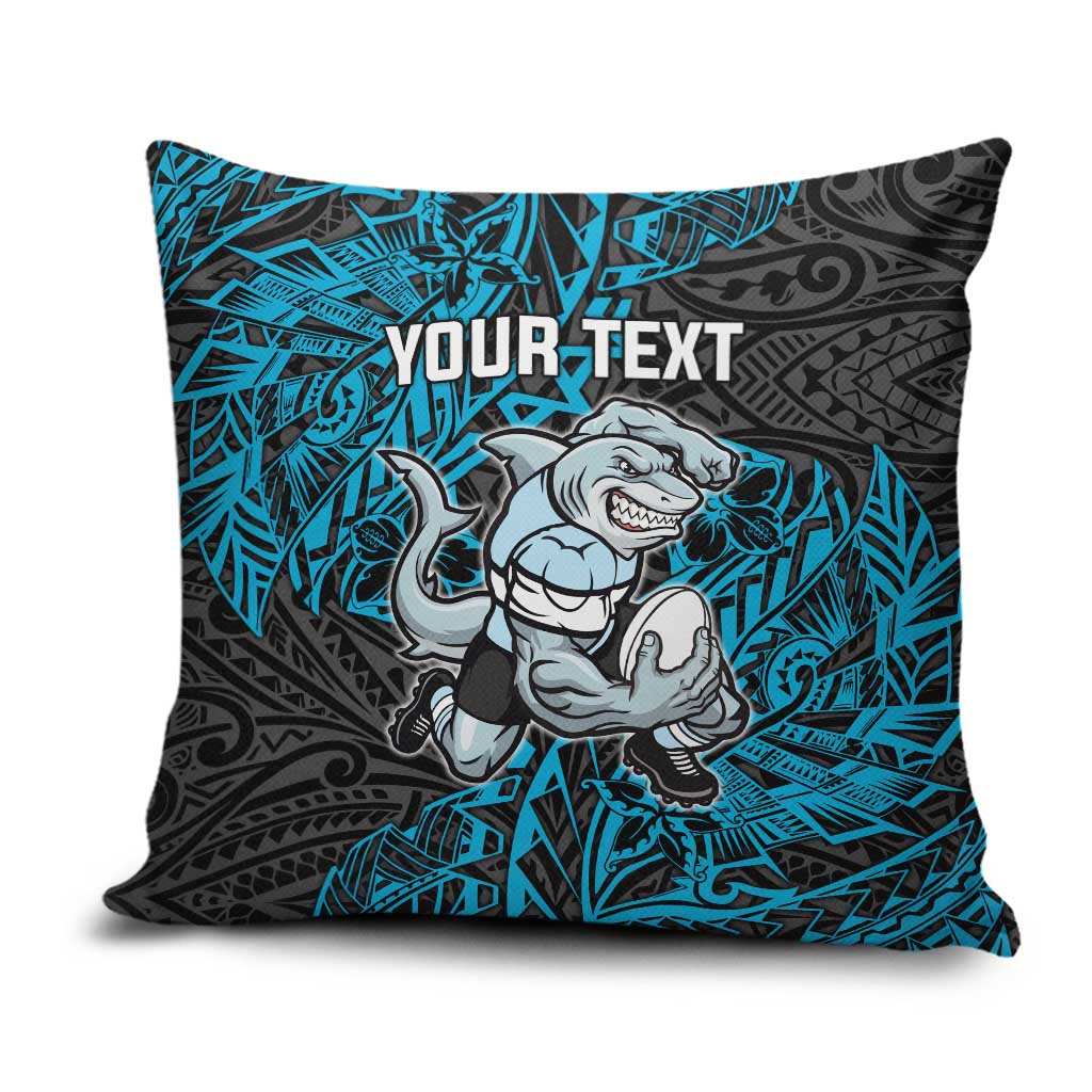 Personalised Cronulla-Sutherland Sharks Pillow Cover Polynesian Tribal Pattern With Rugby Shark Mascot Art