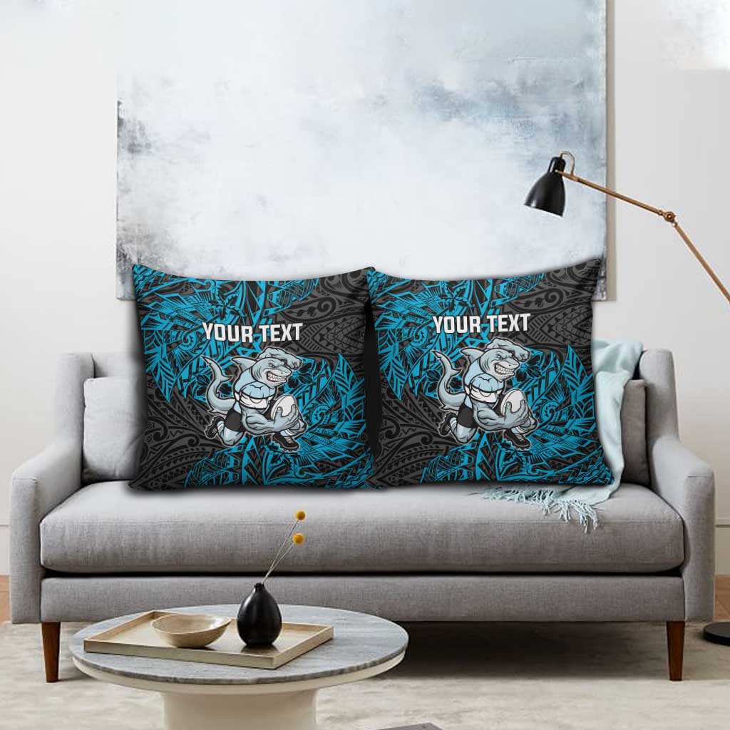 Personalised Cronulla-Sutherland Sharks Pillow Cover Polynesian Tribal Pattern With Rugby Shark Mascot Art