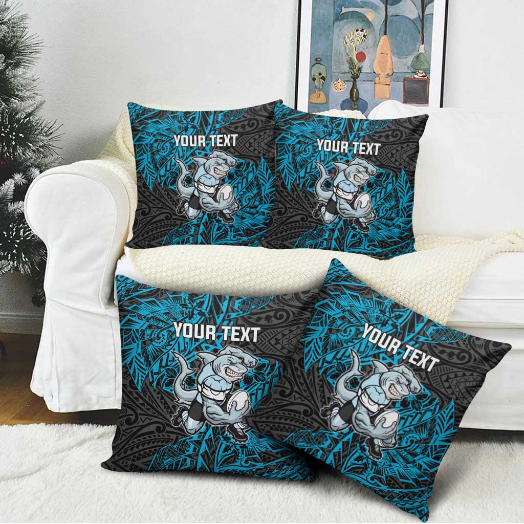 Personalised Cronulla-Sutherland Sharks Pillow Cover Polynesian Tribal Pattern With Rugby Shark Mascot Art