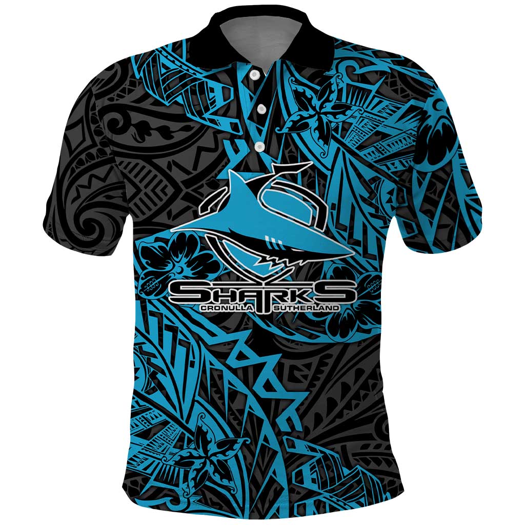 Personalised Cronulla-Sutherland Sharks Polo Shirt Polynesian Tribal Pattern With Rugby Shark Mascot Art