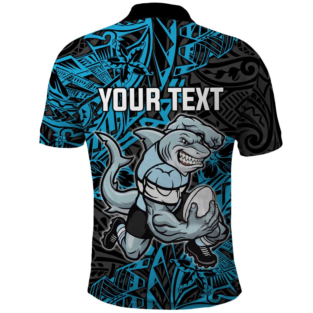 Personalised Cronulla-Sutherland Sharks Polo Shirt Polynesian Tribal Pattern With Rugby Shark Mascot Art