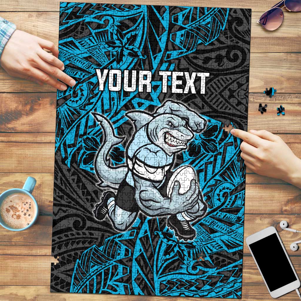Personalised Cronulla-Sutherland Sharks Puzzle Polynesian Tribal Pattern With Rugby Shark Mascot Art