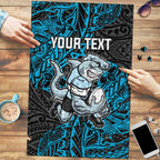 Personalised Cronulla-Sutherland Sharks Puzzle Polynesian Tribal Pattern With Rugby Shark Mascot Art