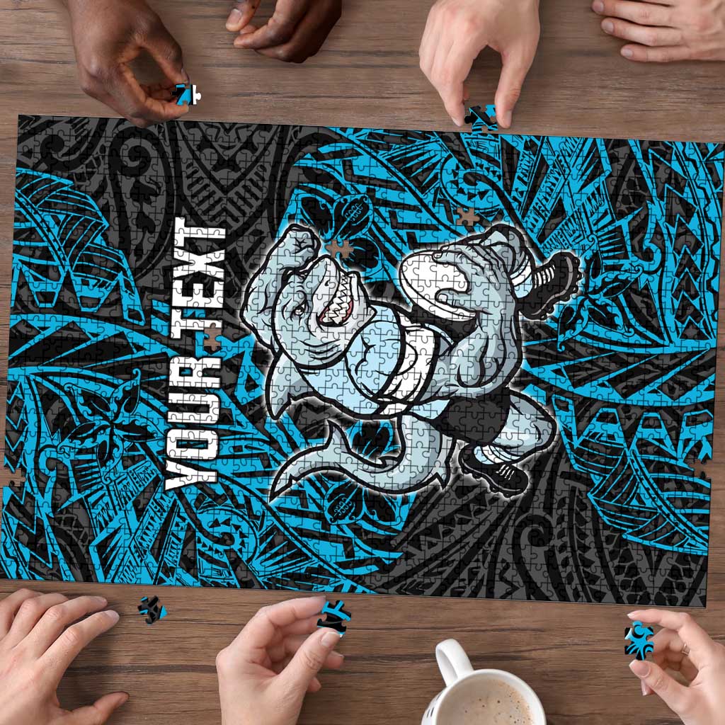Personalised Cronulla-Sutherland Sharks Puzzle Polynesian Tribal Pattern With Rugby Shark Mascot Art