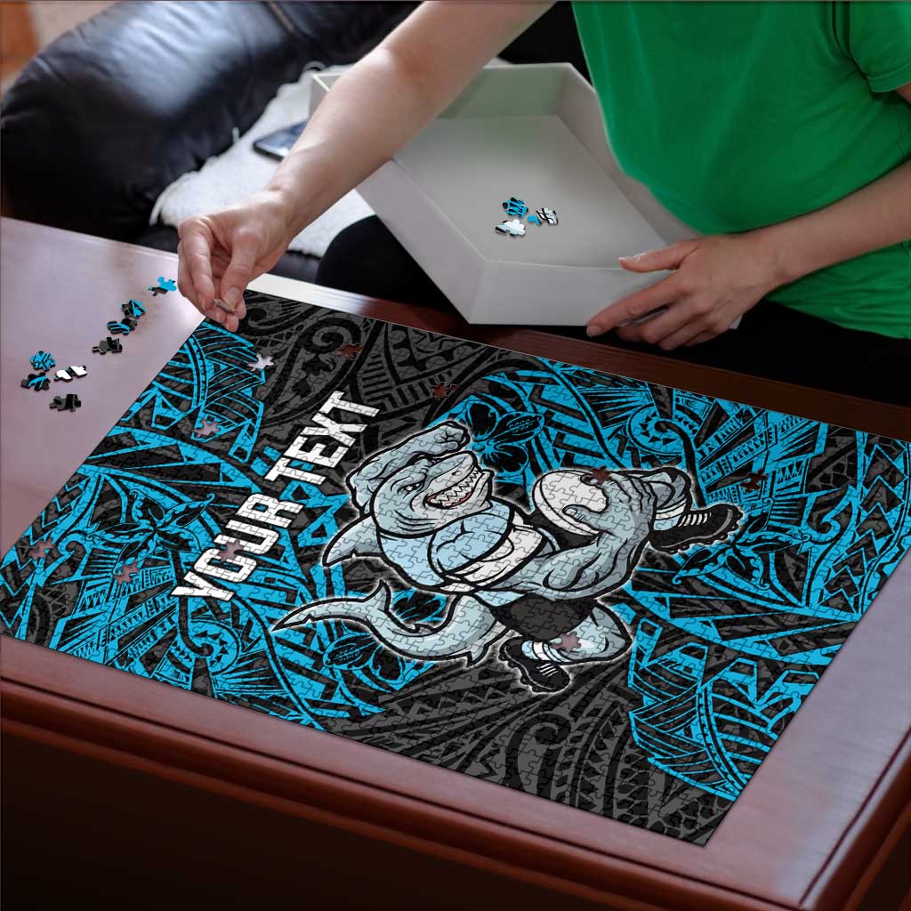 Personalised Cronulla-Sutherland Sharks Puzzle Polynesian Tribal Pattern With Rugby Shark Mascot Art