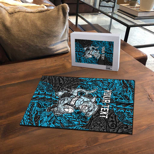 Personalised Cronulla-Sutherland Sharks Puzzle Polynesian Tribal Pattern With Rugby Shark Mascot Art