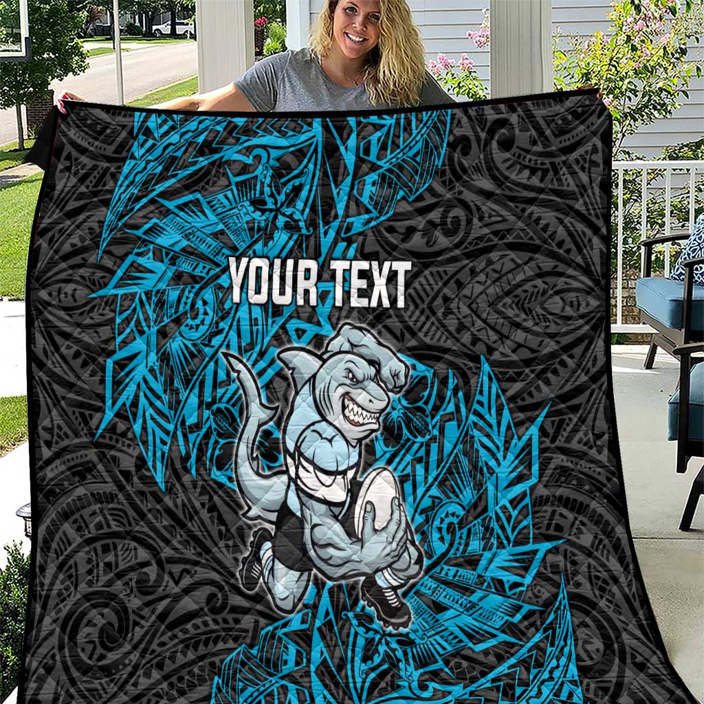 Personalised Cronulla-Sutherland Sharks Quilt Polynesian Tribal Pattern With Rugby Shark Mascot Art