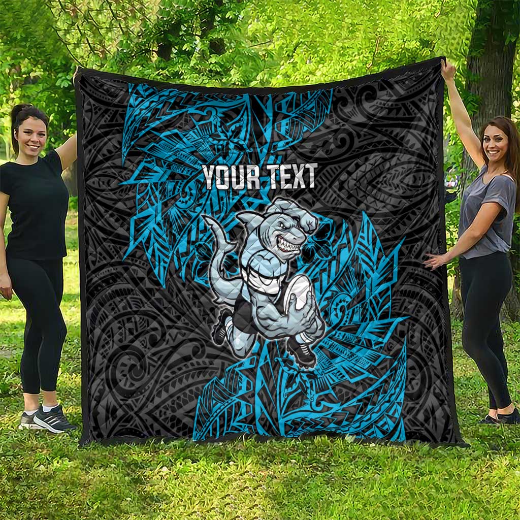 Personalised Cronulla-Sutherland Sharks Quilt Polynesian Tribal Pattern With Rugby Shark Mascot Art