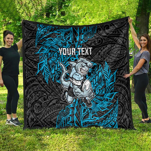 Personalised Cronulla-Sutherland Sharks Quilt Polynesian Tribal Pattern With Rugby Shark Mascot Art