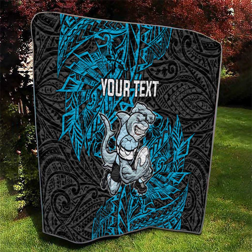 Personalised Cronulla-Sutherland Sharks Quilt Polynesian Tribal Pattern With Rugby Shark Mascot Art