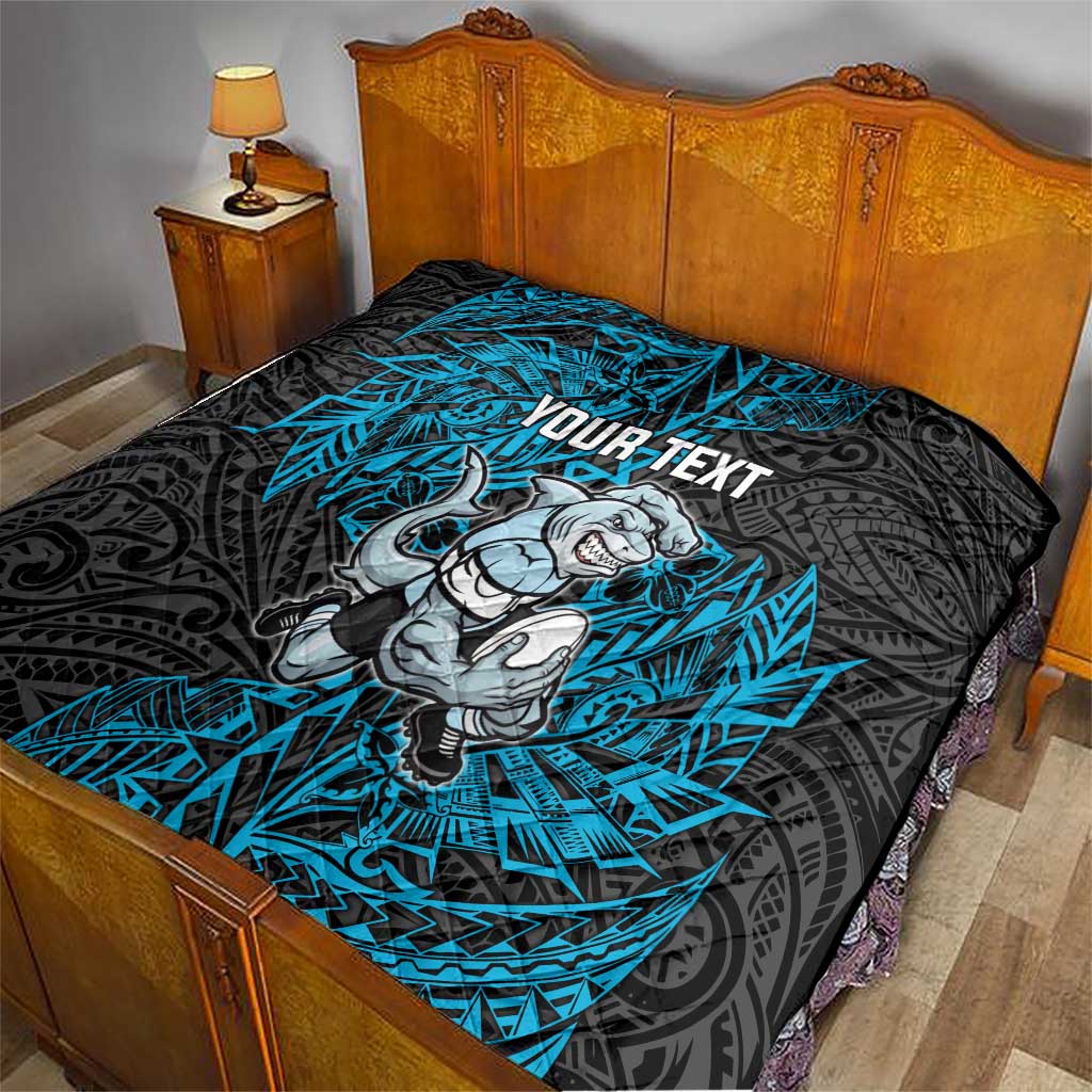 Personalised Cronulla-Sutherland Sharks Quilt Polynesian Tribal Pattern With Rugby Shark Mascot Art