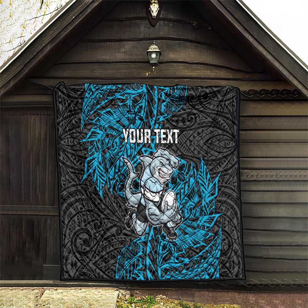 Personalised Cronulla-Sutherland Sharks Quilt Polynesian Tribal Pattern With Rugby Shark Mascot Art