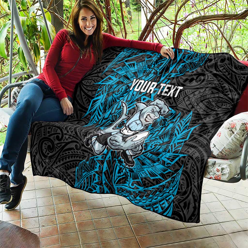 Personalised Cronulla-Sutherland Sharks Quilt Polynesian Tribal Pattern With Rugby Shark Mascot Art
