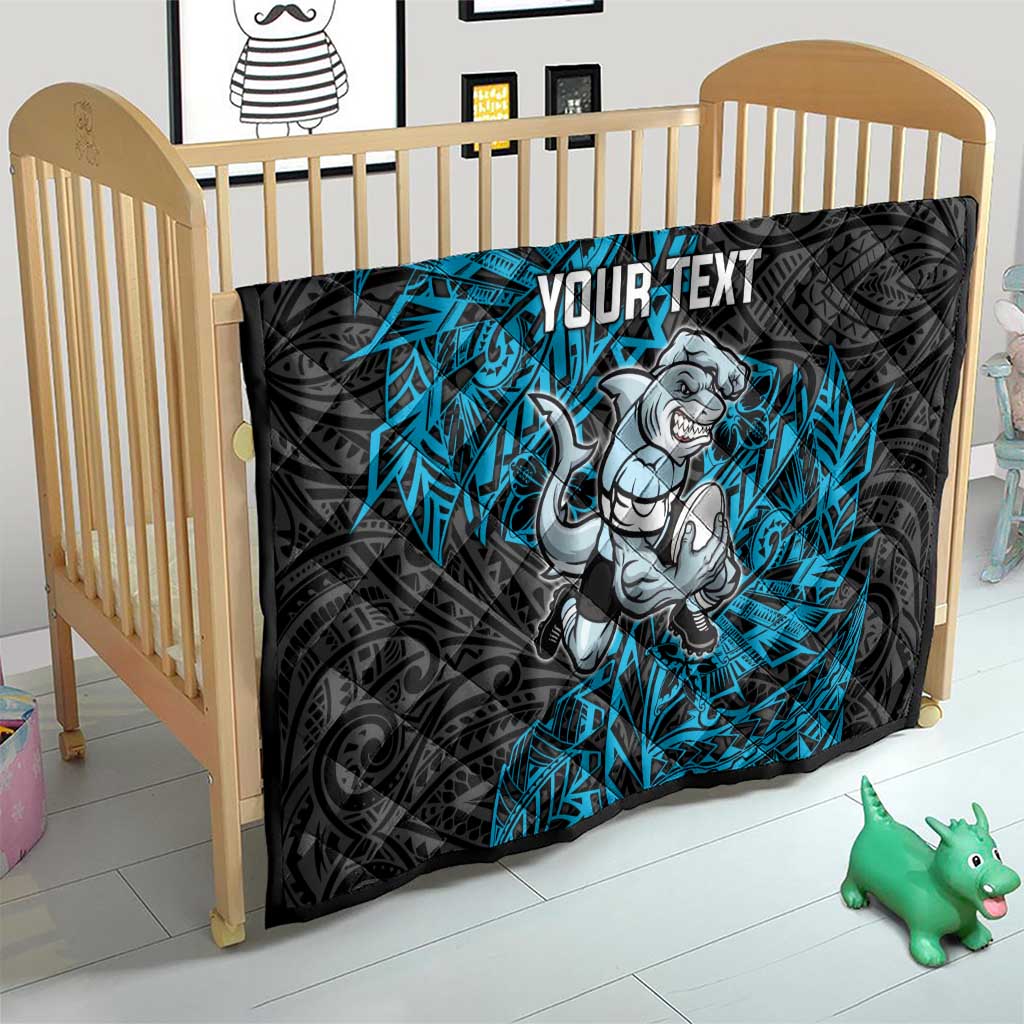 Personalised Cronulla-Sutherland Sharks Quilt Polynesian Tribal Pattern With Rugby Shark Mascot Art
