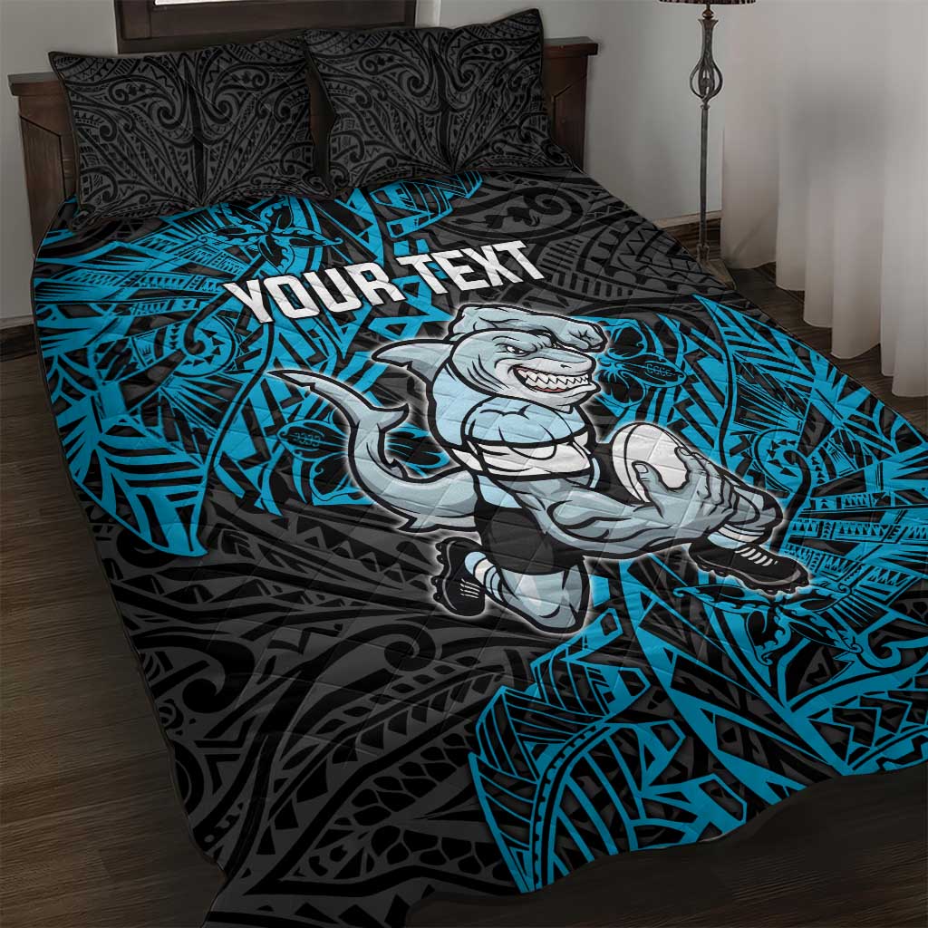 Personalised Cronulla-Sutherland Sharks Quilt Bed Set Polynesian Tribal Pattern With Rugby Shark Mascot Art