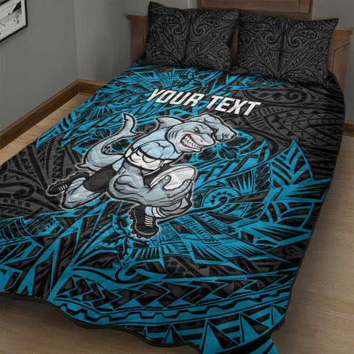 Personalised Cronulla-Sutherland Sharks Quilt Bed Set Polynesian Tribal Pattern With Rugby Shark Mascot Art