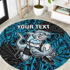 Personalised Cronulla-Sutherland Sharks Round Carpet Polynesian Tribal Pattern With Rugby Shark Mascot Art