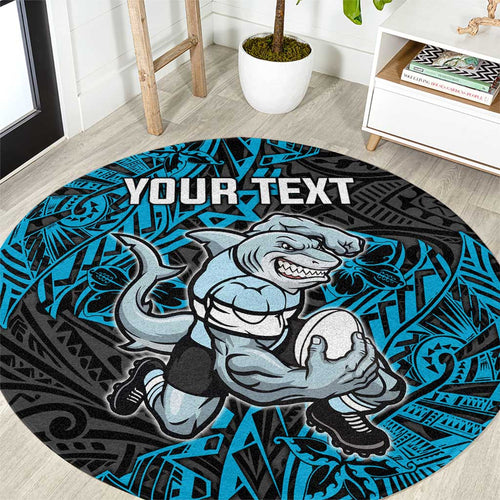 Personalised Cronulla-Sutherland Sharks Round Carpet Polynesian Tribal Pattern With Rugby Shark Mascot Art