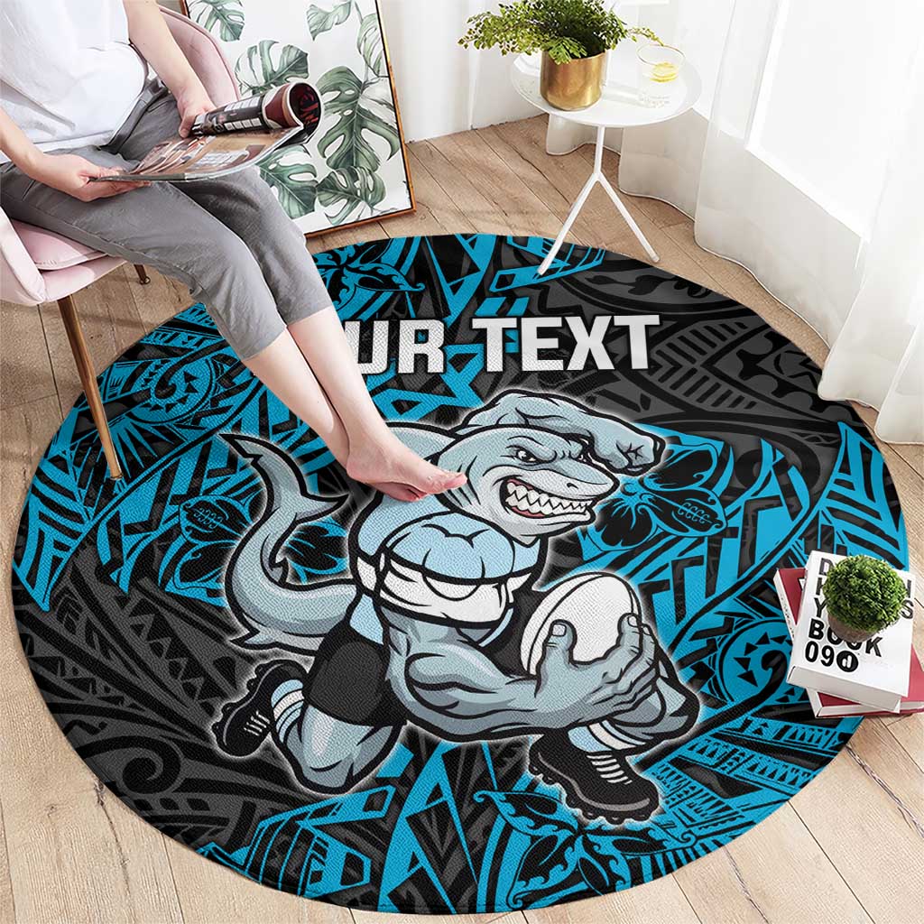 Personalised Cronulla-Sutherland Sharks Round Carpet Polynesian Tribal Pattern With Rugby Shark Mascot Art