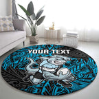 Personalised Cronulla-Sutherland Sharks Round Carpet Polynesian Tribal Pattern With Rugby Shark Mascot Art