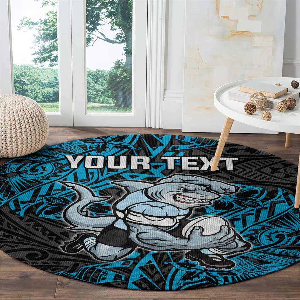 Personalised Cronulla-Sutherland Sharks Round Carpet Polynesian Tribal Pattern With Rugby Shark Mascot Art