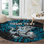 Personalised Cronulla-Sutherland Sharks Round Carpet Polynesian Tribal Pattern With Rugby Shark Mascot Art