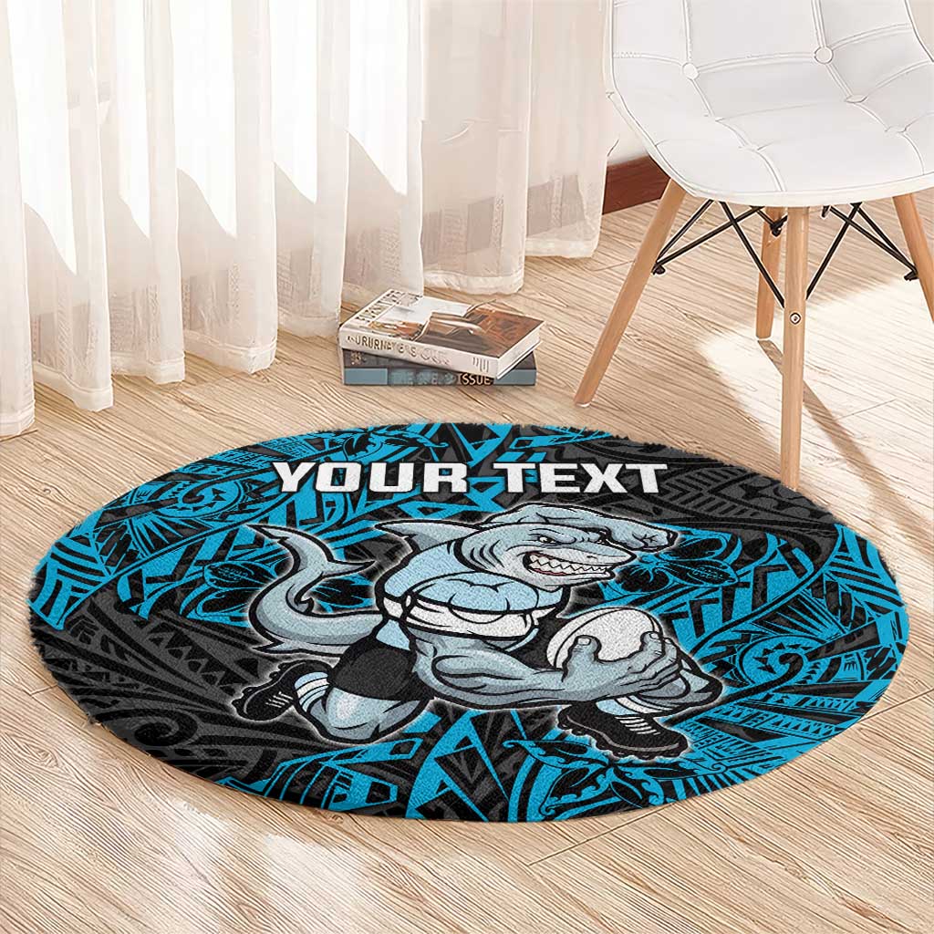Personalised Cronulla-Sutherland Sharks Round Carpet Polynesian Tribal Pattern With Rugby Shark Mascot Art