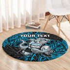 Personalised Cronulla-Sutherland Sharks Round Carpet Polynesian Tribal Pattern With Rugby Shark Mascot Art