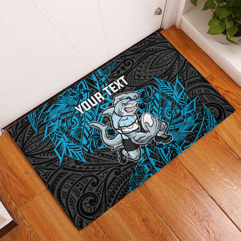 Personalised Cronulla-Sutherland Sharks Rubber Doormat Polynesian Tribal Pattern With Rugby Shark Mascot Art