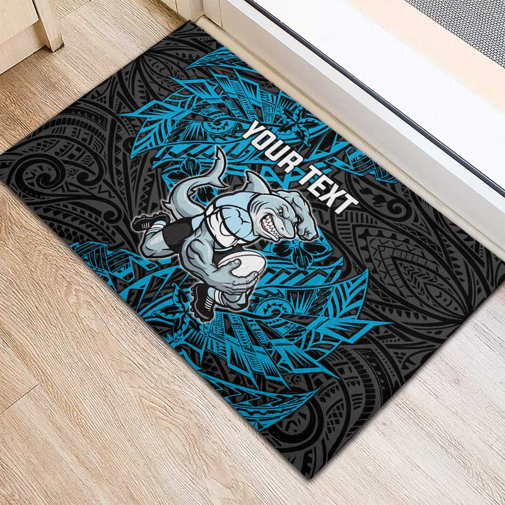 Personalised Cronulla-Sutherland Sharks Rubber Doormat Polynesian Tribal Pattern With Rugby Shark Mascot Art