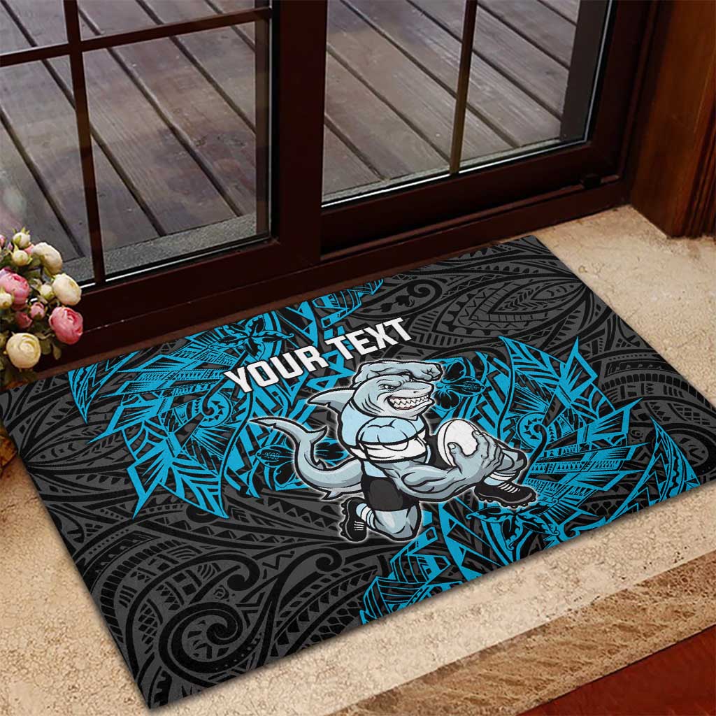 Personalised Cronulla-Sutherland Sharks Rubber Doormat Polynesian Tribal Pattern With Rugby Shark Mascot Art