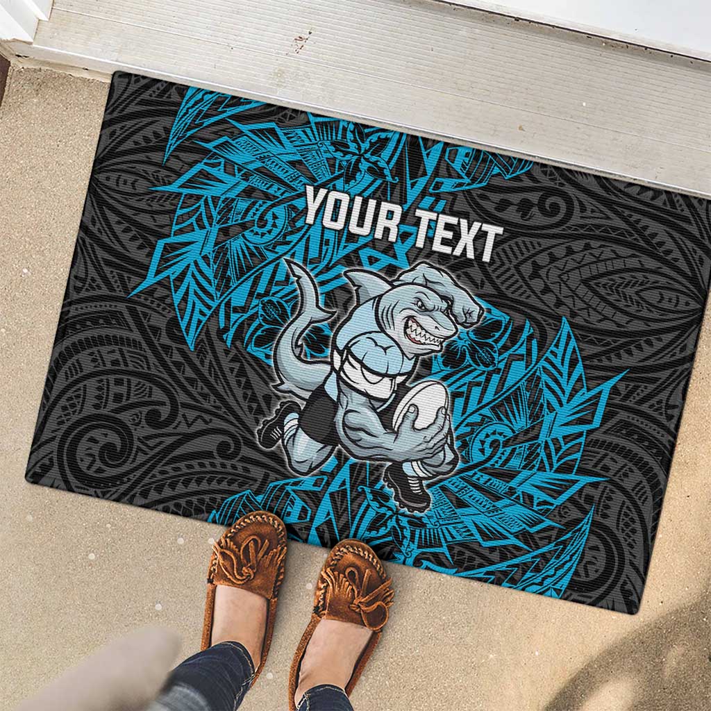 Personalised Cronulla-Sutherland Sharks Rubber Doormat Polynesian Tribal Pattern With Rugby Shark Mascot Art