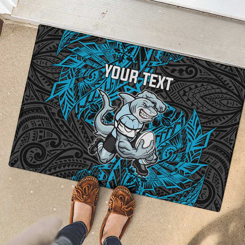 Personalised Cronulla-Sutherland Sharks Rubber Doormat Polynesian Tribal Pattern With Rugby Shark Mascot Art