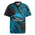 Personalised Cronulla-Sutherland Sharks Rugby Jersey Polynesian Tribal Pattern With Rugby Shark Mascot Art