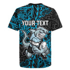 Personalised Cronulla-Sutherland Sharks Rugby Jersey Polynesian Tribal Pattern With Rugby Shark Mascot Art