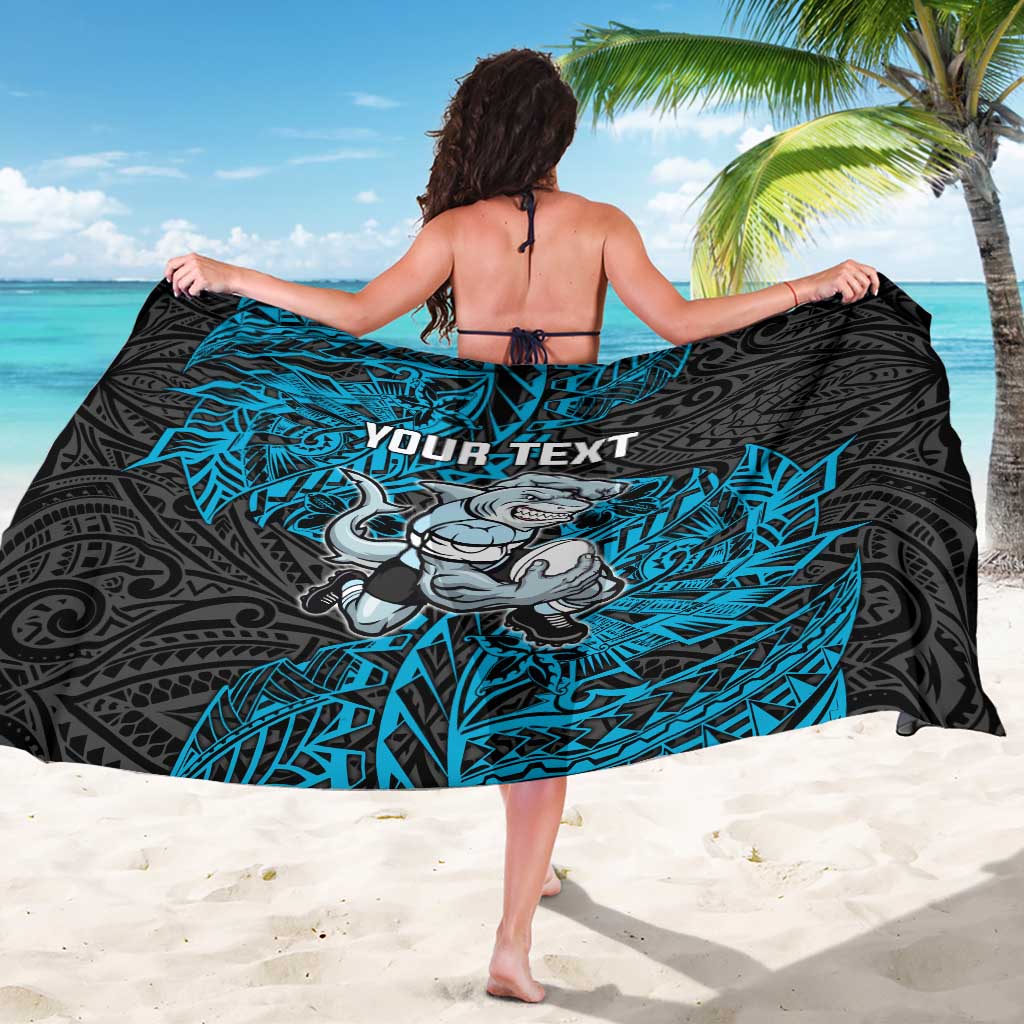Personalised Cronulla-Sutherland Sharks Sarong Polynesian Tribal Pattern With Rugby Shark Mascot Art
