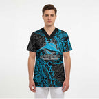 Personalised Cronulla-Sutherland Sharks Scrub Top Polynesian Tribal Pattern With Rugby Shark Mascot Art