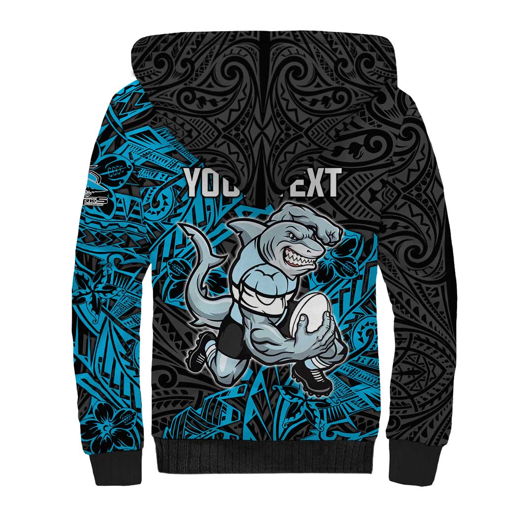 Personalised Cronulla-Sutherland Sharks Sherpa Hoodie Polynesian Tribal Pattern With Rugby Shark Mascot Art