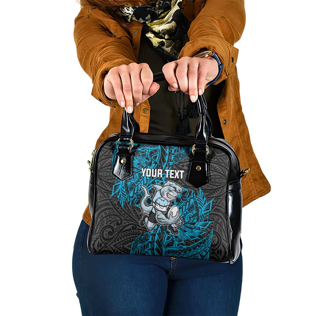 Personalised Cronulla-Sutherland Sharks Shoulder Handbag Polynesian Tribal Pattern With Rugby Shark Mascot Art