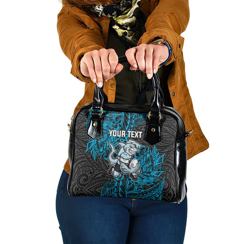 Personalised Cronulla-Sutherland Sharks Shoulder Handbag Polynesian Tribal Pattern With Rugby Shark Mascot Art