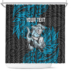 Personalised Cronulla-Sutherland Sharks Shower Curtain Polynesian Tribal Pattern With Rugby Shark Mascot Art