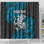 Personalised Cronulla-Sutherland Sharks Shower Curtain Polynesian Tribal Pattern With Rugby Shark Mascot Art