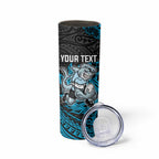 Personalised Cronulla-Sutherland Sharks Skinny Tumbler Polynesian Tribal Pattern With Rugby Shark Mascot Art