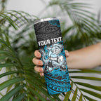 Personalised Cronulla-Sutherland Sharks Skinny Tumbler Polynesian Tribal Pattern With Rugby Shark Mascot Art