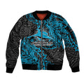 Personalised Cronulla-Sutherland Sharks Sleeve Zip Bomber Jacket Polynesian Tribal Pattern With Rugby Shark Mascot Art