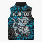Personalised Cronulla-Sutherland Sharks Sleeveless Puffer Jacket Polynesian Tribal Pattern With Rugby Shark Mascot Art