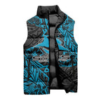 Personalised Cronulla-Sutherland Sharks Sleeveless Puffer Jacket Polynesian Tribal Pattern With Rugby Shark Mascot Art