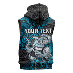 Personalised Cronulla-Sutherland Sharks Sleeveless Zip Hoodie Polynesian Tribal Pattern With Rugby Shark Mascot Art