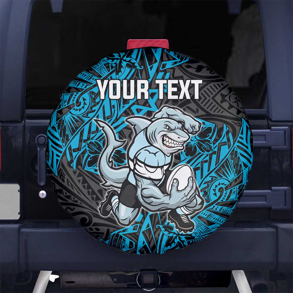 Personalised Cronulla-Sutherland Sharks Spare Tire Cover Polynesian Tribal Pattern With Rugby Shark Mascot Art