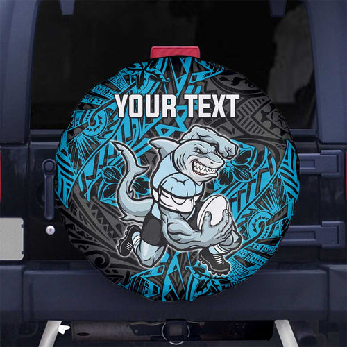 Personalised Cronulla-Sutherland Sharks Spare Tire Cover Polynesian Tribal Pattern With Rugby Shark Mascot Art